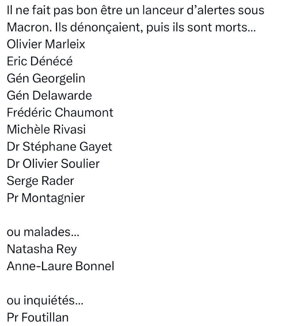 <a href="/LBleuBlancRouge/">Bleu Blanc Rouge ! 🇫🇷</a> ATTENTION MR ALLONCLE !!
D'autres lanceurs d'alertes ont été victimes de suicides --- 🫤🤔😏
#SoutienAlloncle 
#PrivatisationFranceTV 
#ErnotteRevocation
#DatiDemission