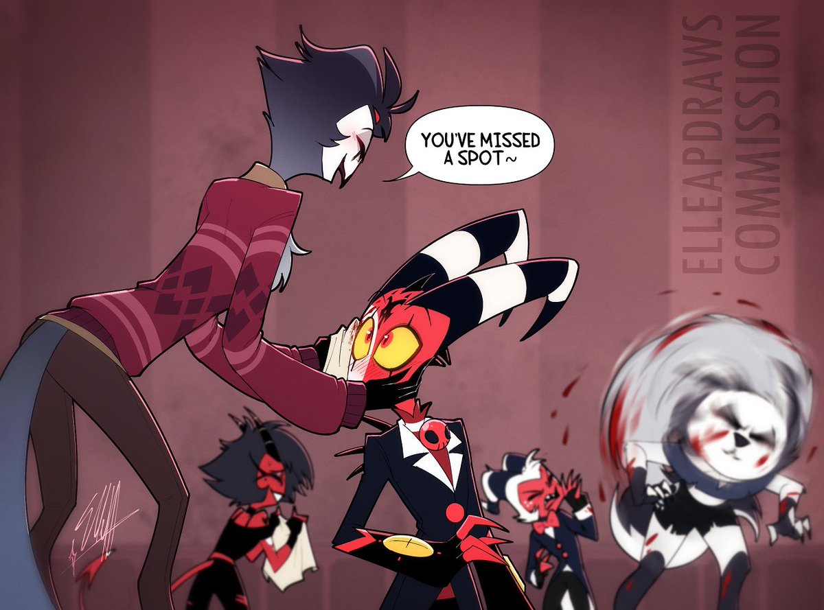 Surprise #Stolitz comm for @/sugar-fluff.bsky.social with the theme “Missed a spot”!  They are back from a quite messy mission 😅