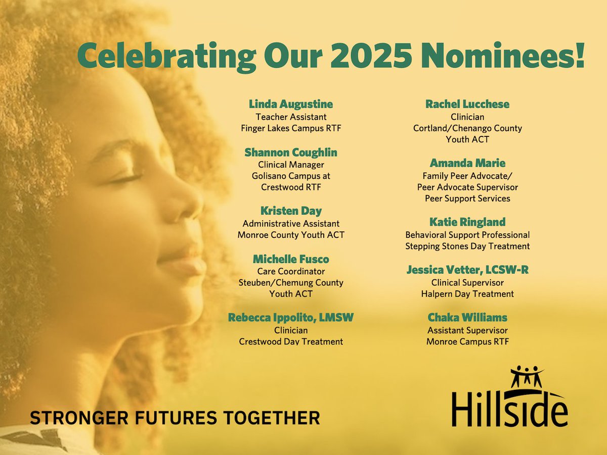 Congratulations to the Hillsiders recognized at the NYS Coalition for Children’s Behavioral Health’s 2025 Employee of the Year ceremony! Nominated by program leaders, they accepted their honors at a December 2 Coalition ceremony in Saratoga Springs, NY. Thank you for all you do!
