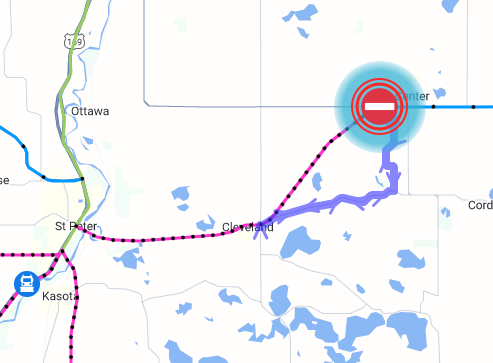 TRAFFIC ALERT - Hwy 99 west of Le Center is temporarily closed and traffic detoured due to a crash. Visibility remains significantly reduced due to snow and blowing snow. Monitor 511mn.org for current travel information. (12/18 at 3:55 pm)