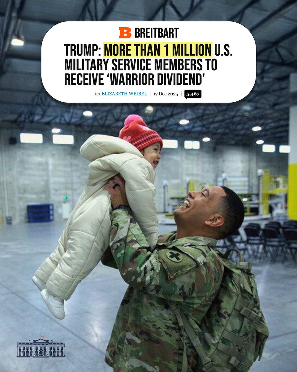 WhiteHouse's tweet image. MORE THAN 1 MILLION U.S. Military Service Members to Receive ‘Warrior Dividend’ 🇺🇸🇺🇸
