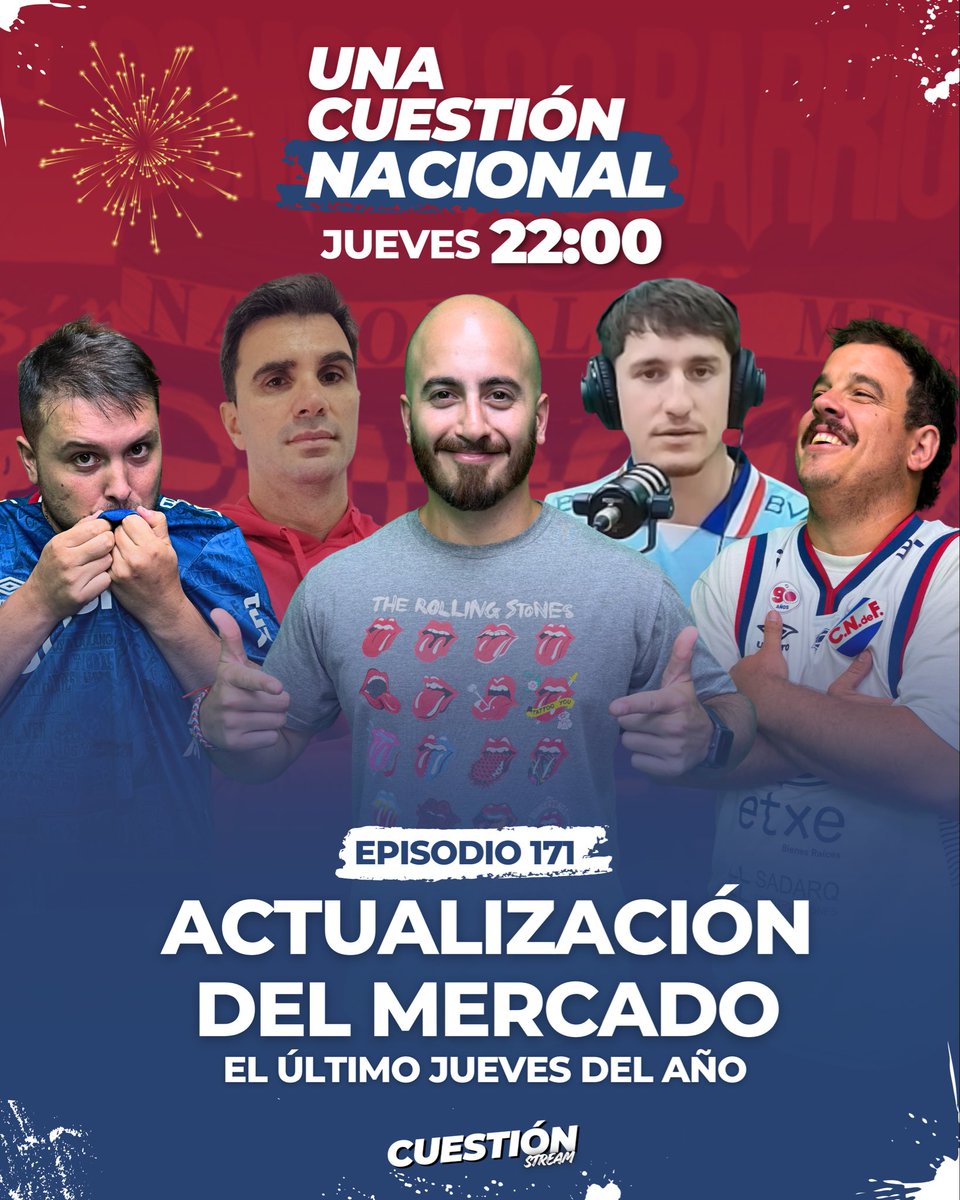 Un aguante para toda la Bandita Cuestionera que nos acompañó todo el año 👏🏼

HOY JUEVES 22:00HS 📺 EN VIVO 🎆

Penúltimo programa del año. Último jueves del 2025 con la visita de @fabro_6 🔥

Nos vemos en El Streaming de la Gente 🤙🏼

Los esperamos! 

Que siga siendo #UCN 🔵⚪️🔴