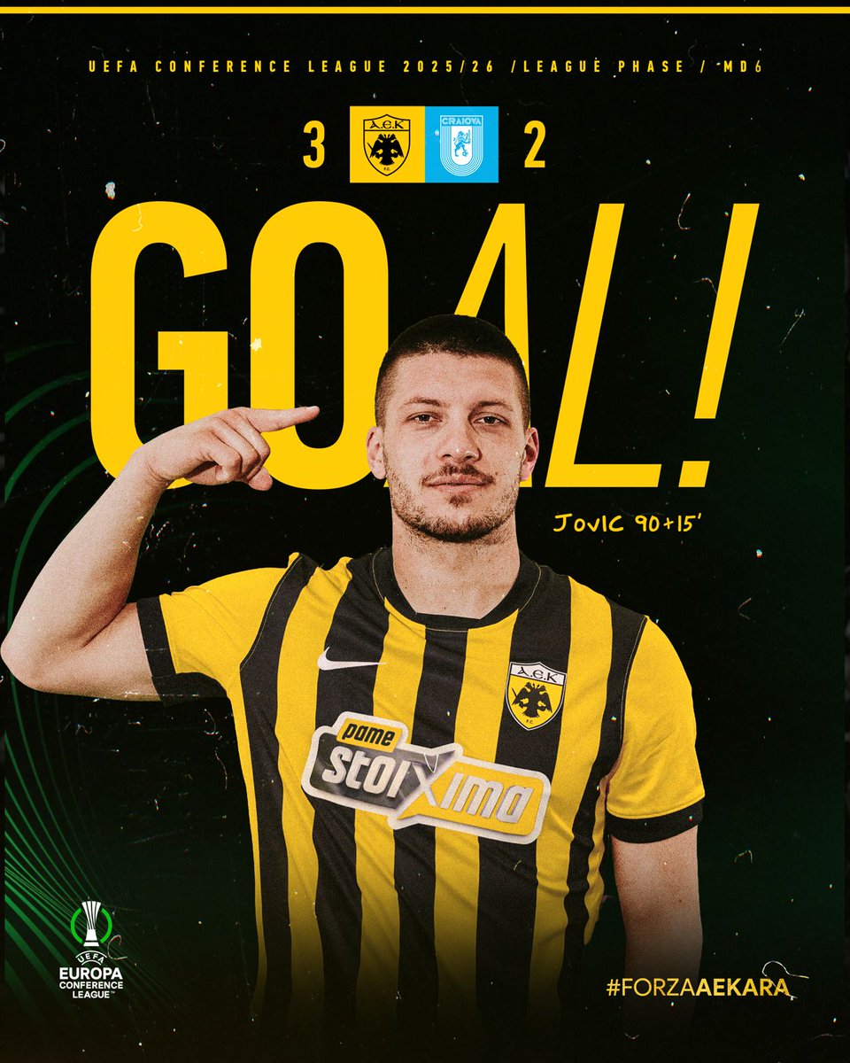 AEK_FC_OFFICIAL's tweet image. 90+15’ Ο Λούκα Γιόβιτς με εύστοχη εκτέλεση πέναλτι κάνει το 3-2!!!
#aekfc #aekfcseason2025_2026 #UECL