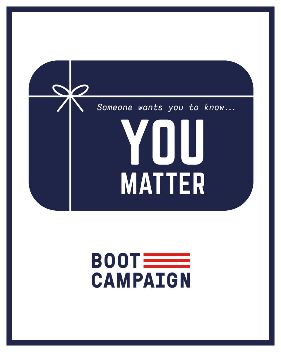 BootCampaign's tweet image. Need a good last minute gift idea? You can purchase an e-gift card for that special someone to lace up in boots or get YOU MATTER gear from our shop! 

(all sales support our mission so you are giving back to Veterans and military families!) 

Get yours: shop.bootcampaign.org