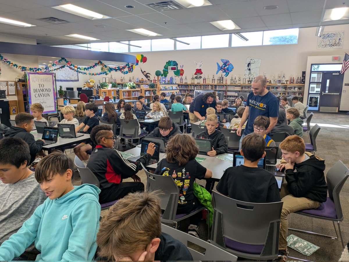 michelle_coots's tweet photo. Huge thanks to amazing volunteers from @USAA for spending a day with @Diamond_Canyon! 🙌
Students loved learning how to create with AI through @codeorg’s Mix &amp; Move activity. 🎶🤖
Such an inspiring way to celebrate #CSEdWeek &amp; spark future creators!
#HourOfAI @DVUSD @DVUSDTech https://t.co/wuVZlpJmqO