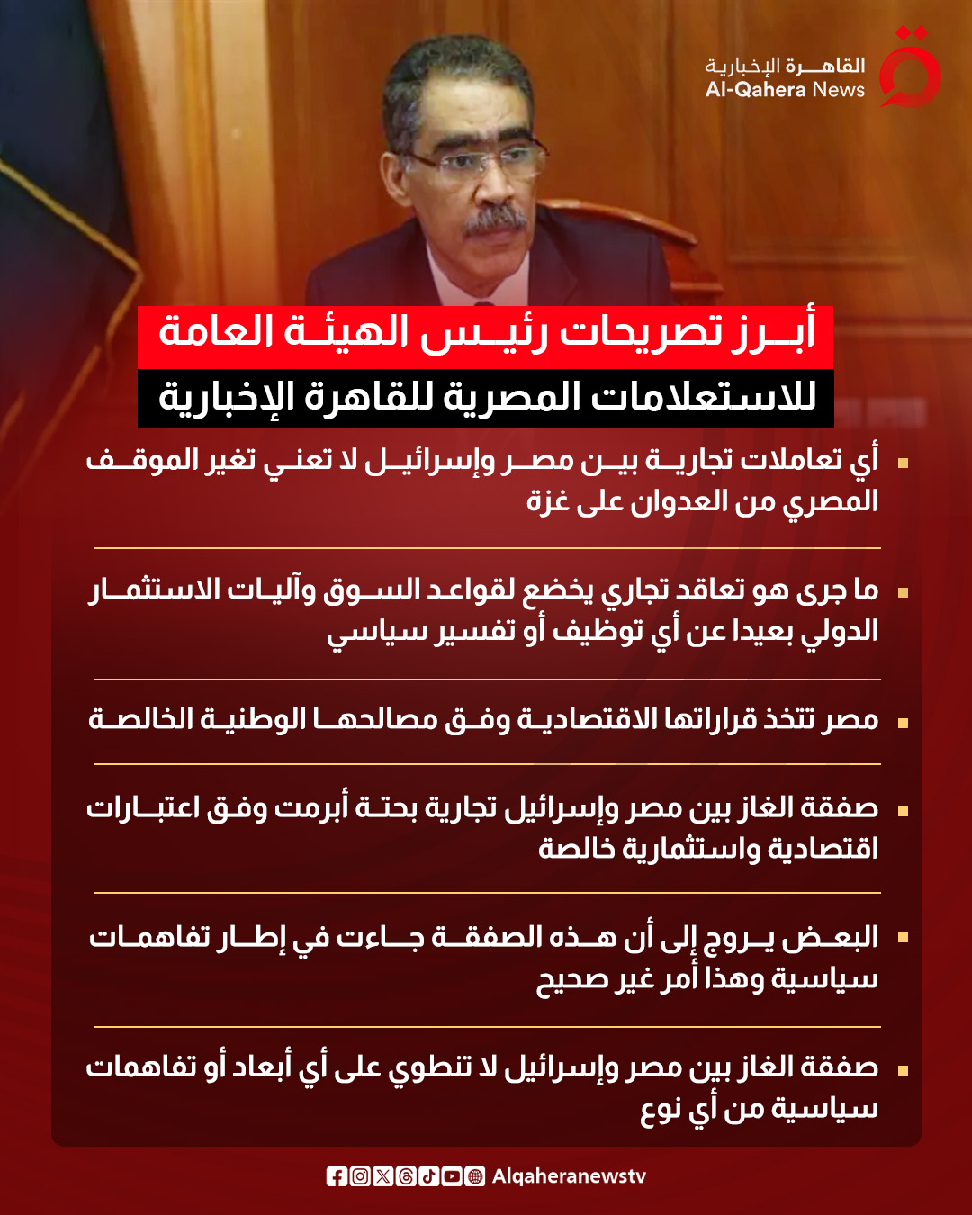 أبرز تصريحات رئيس الهيئة العامة للاستعلامات المصرية لـ 