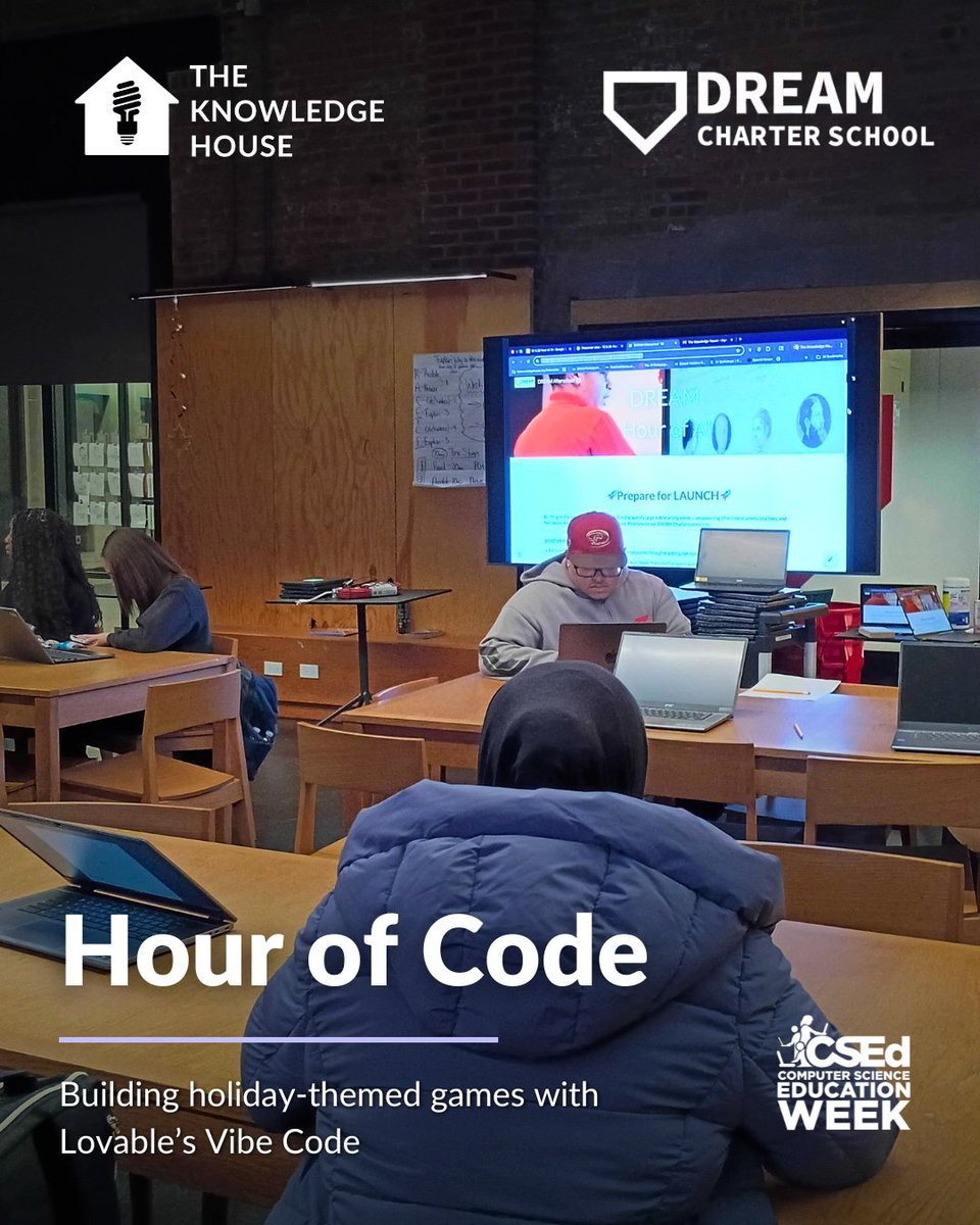 TheKnowledgeHou's tweet photo. We celebrated #CSEdWeek with an #HourofCode at DREAM Academy. Students built festive games through hands-on coding 💻✨

Ready for a deeper tech experience?
Applications for our Innovation Fellowship close Monday.

🔗 https://t.co/vYt7lblWMx

#TechEducation https://t.co/z7kR99PlPj