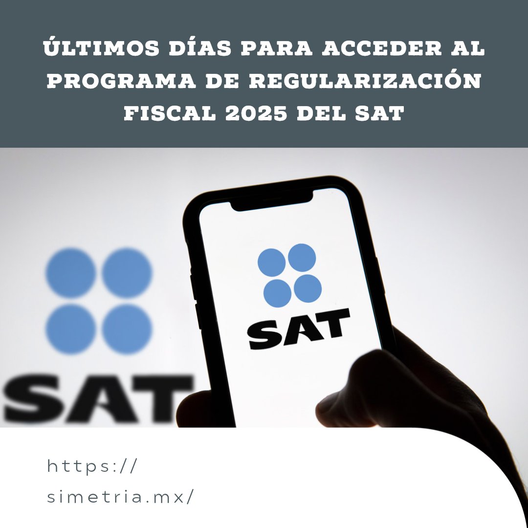 Simetria_Mx's tweet photo. ⏰ Últimos días del Programa de Regularización Fiscal 2025

Aprovecha 100% de reducción en multas y recargos y regulariza contribuciones 2023 y anteriores.
👉 https://t.co/q6gVrjftvl
#SAT2025 #DerechoFiscal #RegularizaciónFiscal https://t.co/ER1g25Lsxe