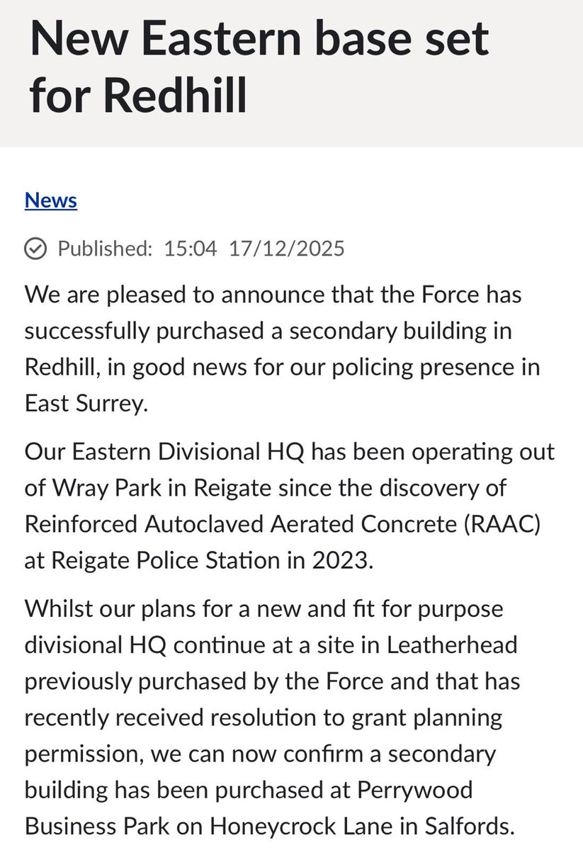 I spoke to BBC Radio Surrey (interview below) when I was first elected about my concerns that Surrey Police moving their HQ from Reigate to Leatherhead would double the length of response times to 999 calls around Horley.  1/2