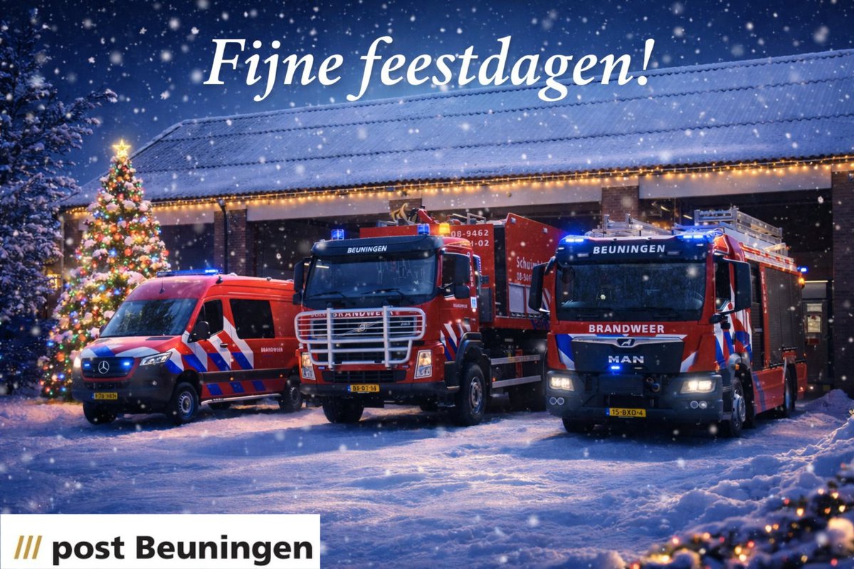 Brandweer post Beuningen wenst iedereen fijne feestdagen en een gezond, gelukkig én veilig 2026! Ook komend jaar staan wij weer 24/7 voor u en uw naasten paraat!

#brandweerbeuningen #altijdparaat #vrgz🔥🚒👨‍🚒