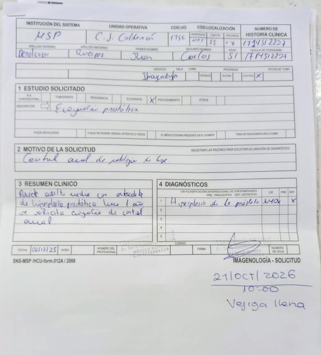Viajes1974's tweet photo. @Salud_Ec Esto ya es inhumano, vergonzoso cita para un eco prostático desde la fecha d 16 de diciembre agendan para el 21 de octubre del 2026 un año por favor esto no es Cuba ..! https://t.co/IrOweJdIIS