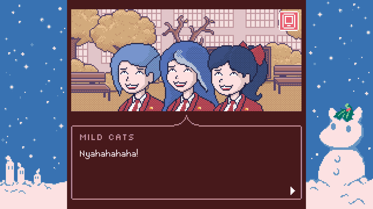 🎄 #TeaseYaGame 🎄
Do you know about The Seven Bad Apples? 👀

📙 A short Christmas-themed side story.
🔀 7 fearsome students to question.
🎨 Cute pixel art.
💬 Silly dialogues galore.

Wishlist now!
store.steampowered.com/app/4081900/

#gamedev #indiegame #renpy #pixelart #ドット絵