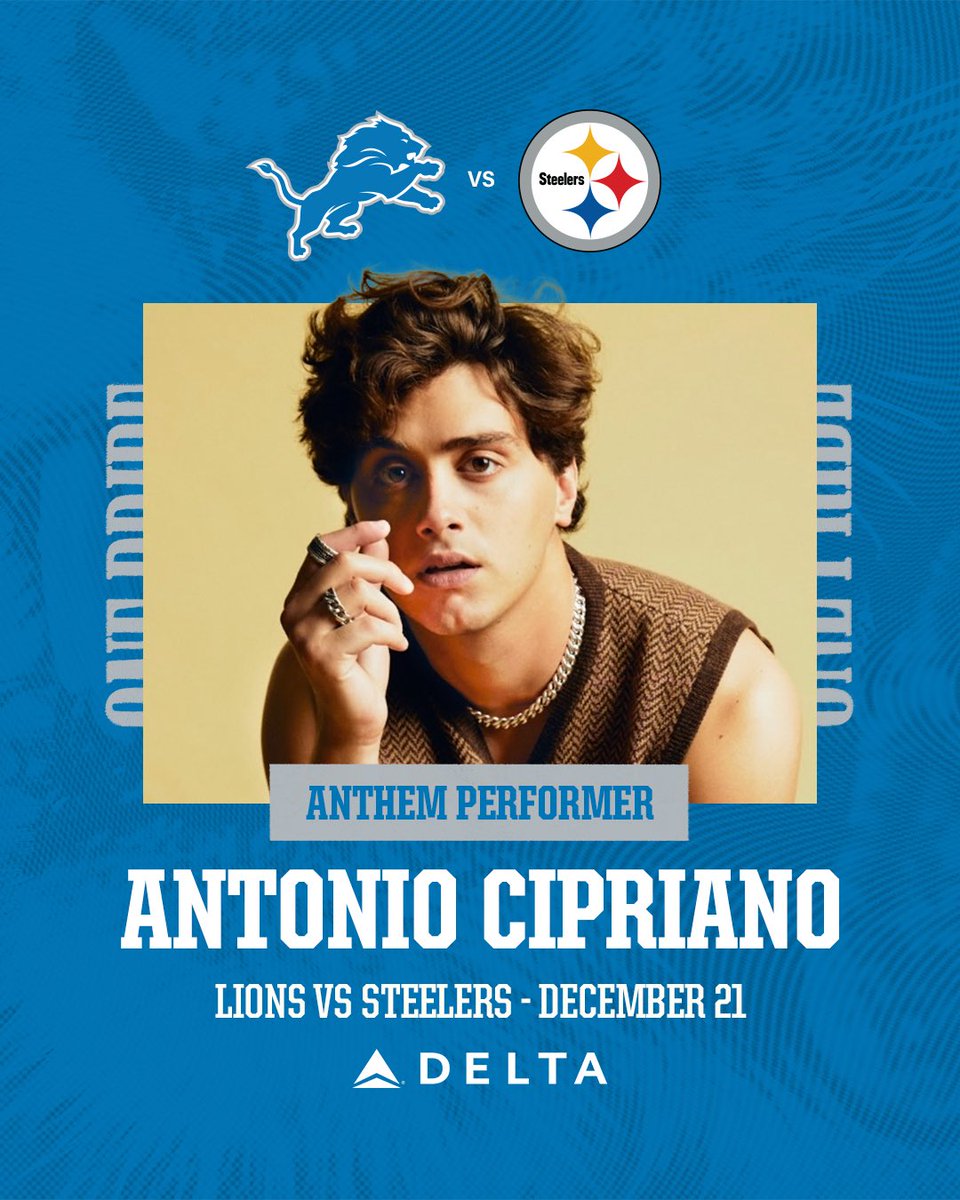 fordfield's tweet image. Welcoming Antonio Cipriano, our own Detroit-native who will be performing the national anthem during this Sunday’s @Lions game against the Steelers! He’s known for his roles on Disney’s National Treasure series and Pretty Little Liars: Original Sin, and he’ll also be appearing…