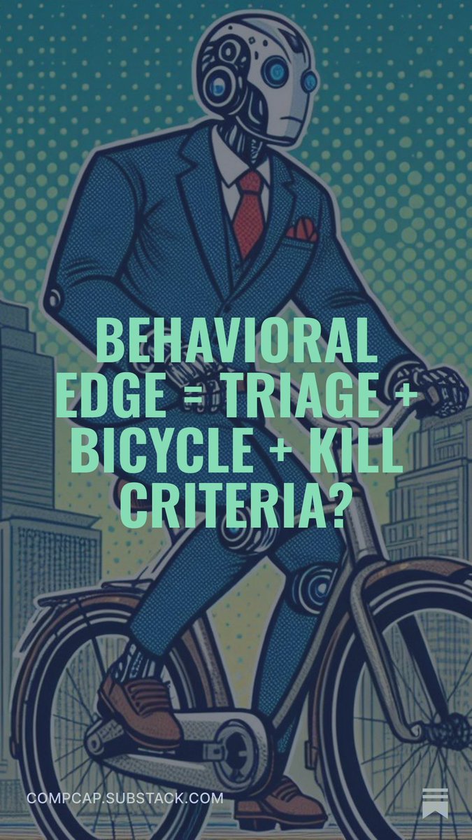 Haiku of the Day for "Behavioral Edge = Triage + Bicycle + Kill Criteria?"

Write kill rules before
You fall in love with the stock.
Cold logic saves you.

substacktools.com/sharex/gGz9yV6U