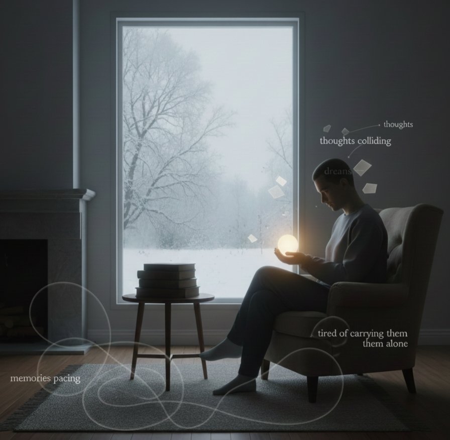 dullstaar's tweet photo. A quiet room...
A closed window...
Winter waiting outside...
No noise!
just memories pacing the floor,
thoughts colliding in my head.!
My heart isn’t empty of dreams,
just tired of carrying them alone.
#withmyself https://t.co/Z3Aa6Efkj4