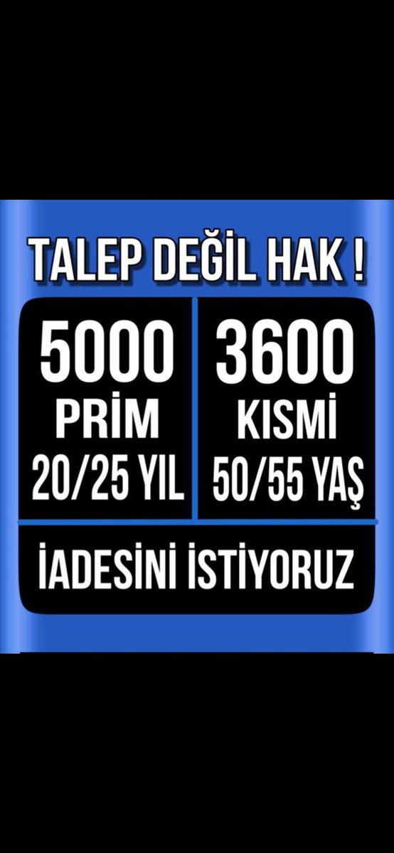 <a href="/ArzuLastikci/">EYT & EF Arzu LASTİKCİ</a> 🔴MASADA YER Mİ KALMAMIŞTI 5000 KISMİYE ⁉️
🔵YASAYA SIĞMAYAN VİCDANLARA SIĞDI MI ⁉️

3 Mart 2023 tarihinde çıkarılan 7438 sayılı #EYT Yasası, mağdur yüzbinler için bilinçli bir dışlama belgesi olmuştur ‼️
#BütçeyeSığmadıEmekli
#YasayaSığmadı5000Kısmi
#EmeklilikteYaşaTakılanlar