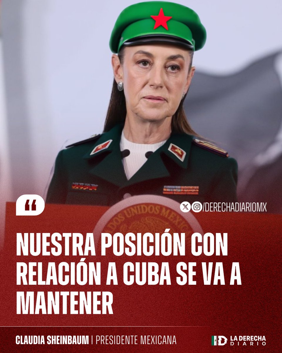 DerechaDiarioMX's tweet photo. 🇲🇽🇺🇸🇨🇺 | La narcocomunista Claudia Sheinbaum aseguró que no le importa poner en peligro el T-MEC manteniendo la relación con la dictadura cubana pese a las advertencias de Estados Unidos y argumentó que seguirá apoyándola bajo la excusa de "ayuda humanitaria". https://t.co/lraNkwpayc