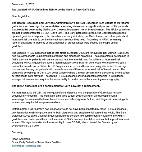 DetectEarlyWI's tweet image. The updated HRSA Guidelines only reinforce the need to pass Gail’s Law.

Read our statement below.