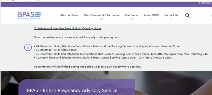 Don't get seriously ill following your Christmas Eve abortion at BPAS.