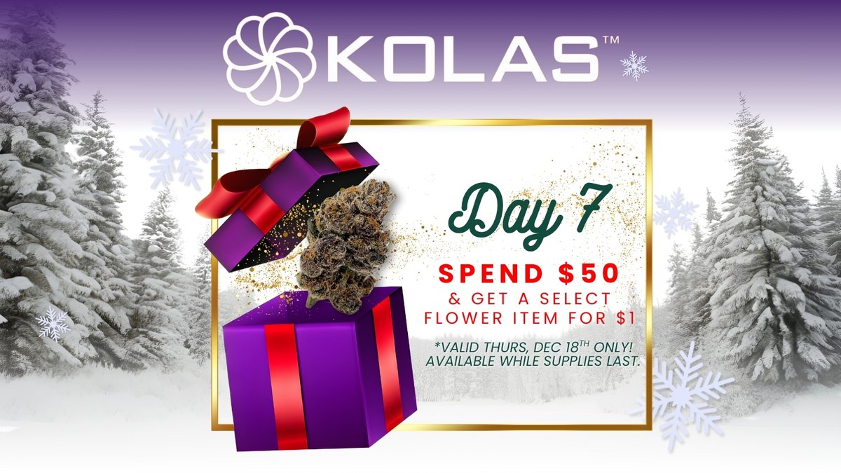 kolasofficial's tweet photo. 🎁KOLAS' 12 Daze of Christmas Deals

🌳DAY 7: Spend $50 &amp; Get a select Flower Item for $1

Check back tomorrow to see what we unbox next!
#KOLAS #Holidaze #Sacramento #Cannabis #Dispensary #Delivery #Flower #Deals #budtender https://t.co/lofk3bIo1k