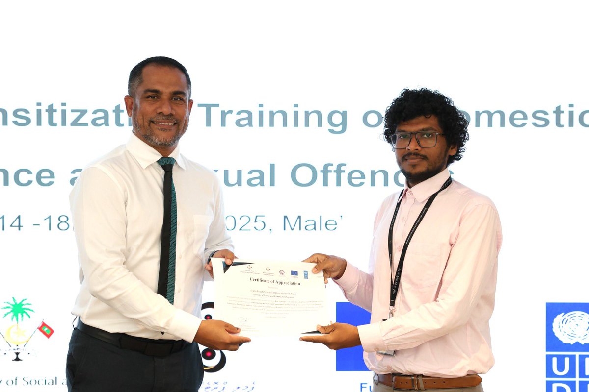 MSFDmv's tweet photo. 5 day training have being concluded in collaboration with Department of Judicial Administration, Family Protection Authority and UNDP Maldives, and with support from the EU Maldives through the #AIMproject. 31 majistrates from different islands participated in this Judiciary Sensitization training on Domestic Violence and Sexual Offences.
The collaborative efforts between the institutes strengthens the effort for prevention of Domestic Violence (DV) and Gender Based Violence (GBV)
@EU_Maldives
@FPAMaldives
@UNDPMaldives
@djamaldives