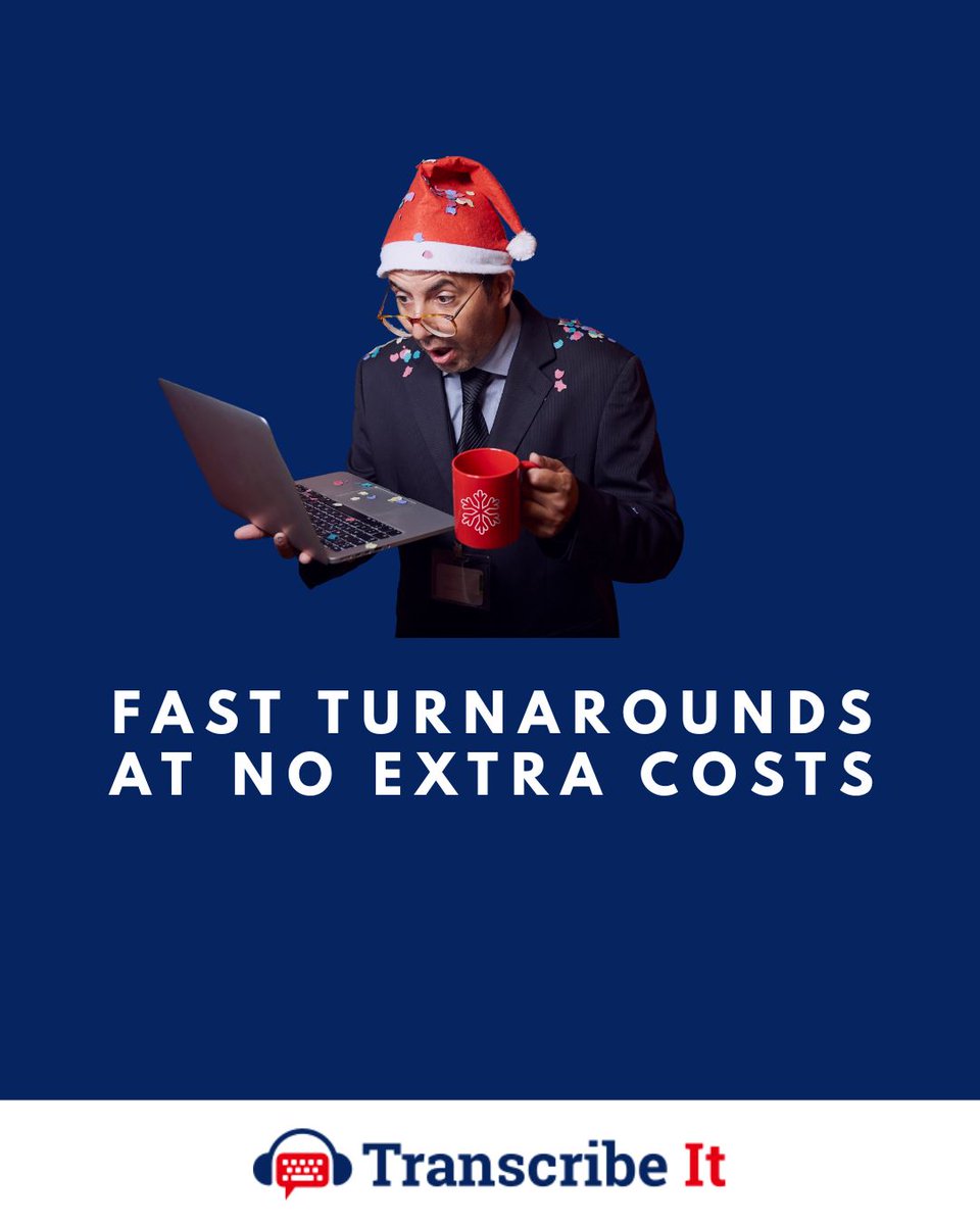 ’Twas the night before deadline…and yes, we’re still here transcribing. 😅

Tight pre-Christmas deadlines? We’ve got you.

Fast turnaround at no extra cost!