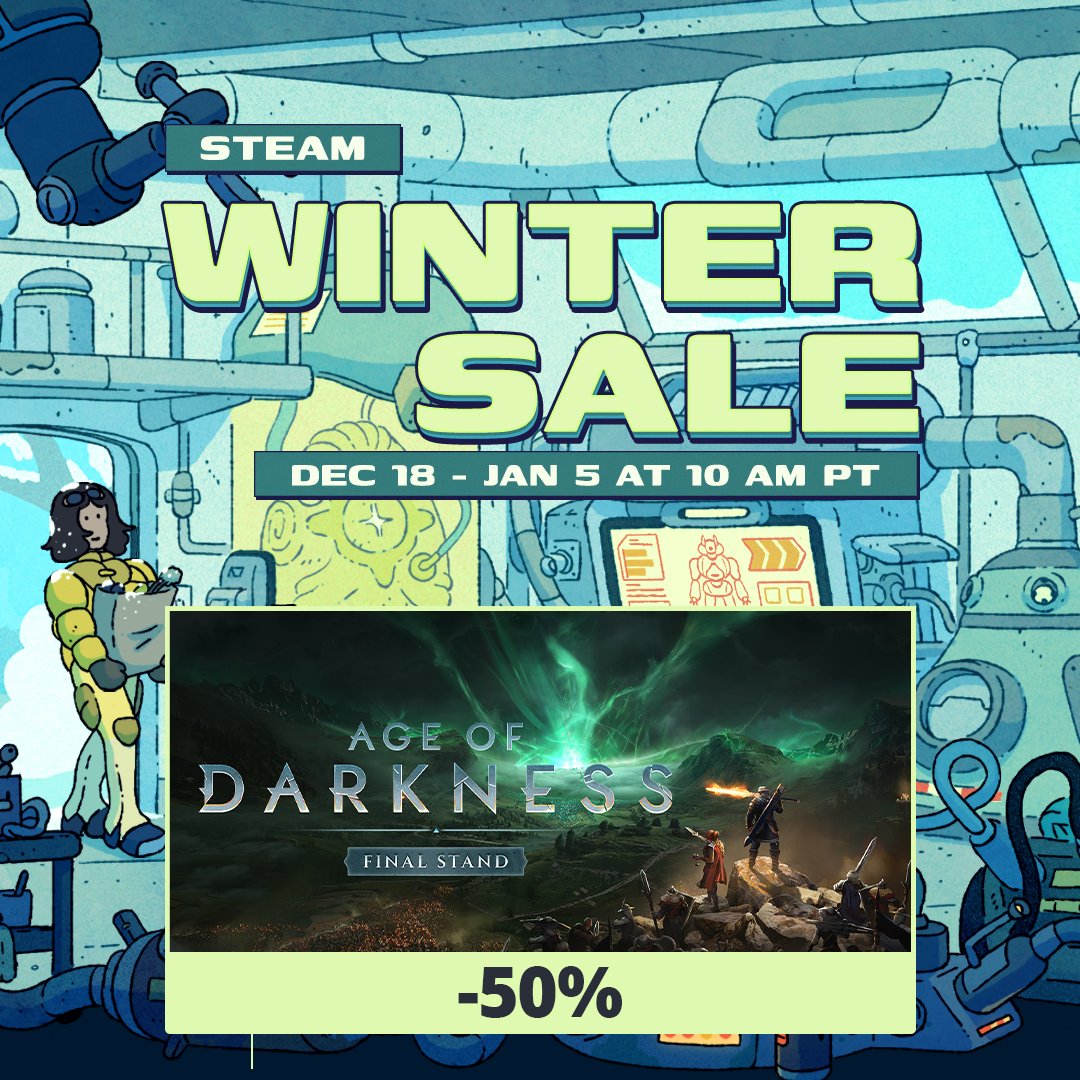 PlaySide's tweet image. A bunch of PlaySide games are 50% off until January 5th, as part of Steam's Winter Sale! ❄️

Pick up these bangers to build 🔨, defend 🛡️ and fight ⚔️ your way into the New Year!

AOD store.steampowered.com/app/1426450/Ag…
KILL KNIGHT 
Thrive store.steampowered.com/app/1245250/Th…