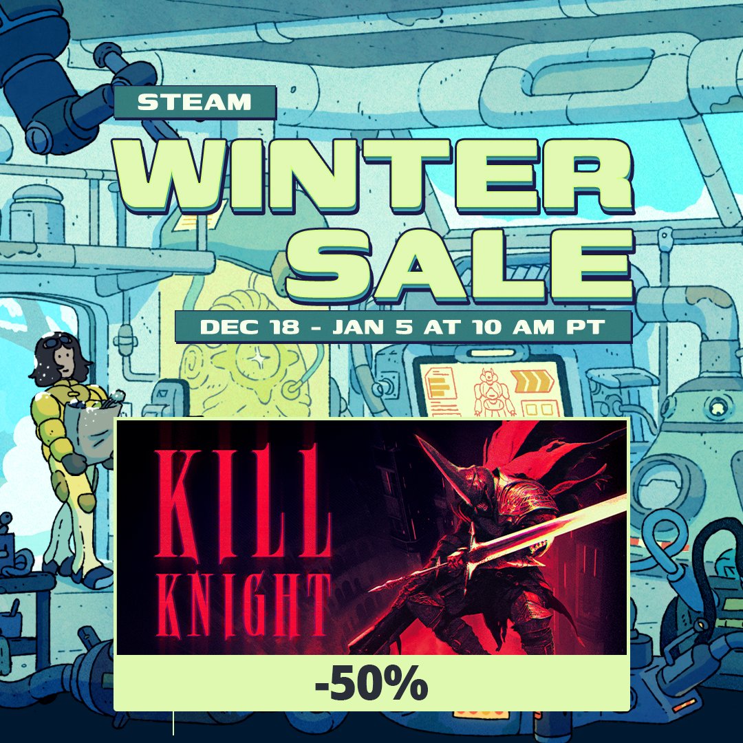 PlaySide's tweet image. A bunch of PlaySide games are 50% off until January 5th, as part of Steam's Winter Sale! ❄️

Pick up these bangers to build 🔨, defend 🛡️ and fight ⚔️ your way into the New Year!

AOD store.steampowered.com/app/1426450/Ag…
KILL KNIGHT 
Thrive store.steampowered.com/app/1245250/Th…