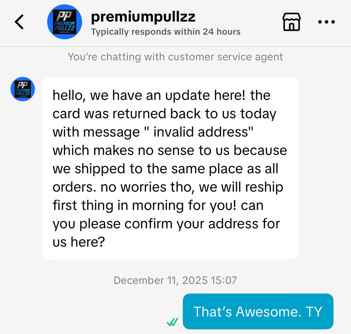 ZachWalker35's tweet photo. (3/5) They told me the Judkins 1/1 was returned to them as “invalid address” and said they’d reship it the next morning. I stayed patient — I can understand shipping a 1/1 separately for safety but I was starting to question why it wasn’t included with the rest. https://t.co/NBwufW67eZ
