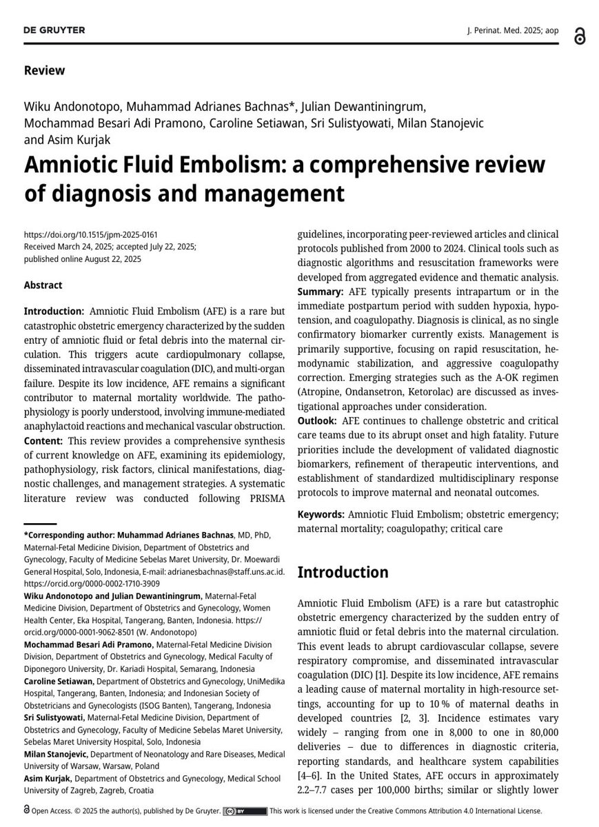 AnestesiologiaR's tweet photo. Embolia de líquido amniótico: una revisión integral del diagnóstico y el tratamiento. 

J. Perinat. Med. 2025; aop

https://t.co/VZu1io6UJN 

#anesthesia #pregnacy #ginecology #obstetric #pediatric #medicine #amniotic #airway https://t.co/m7DUJDSR03