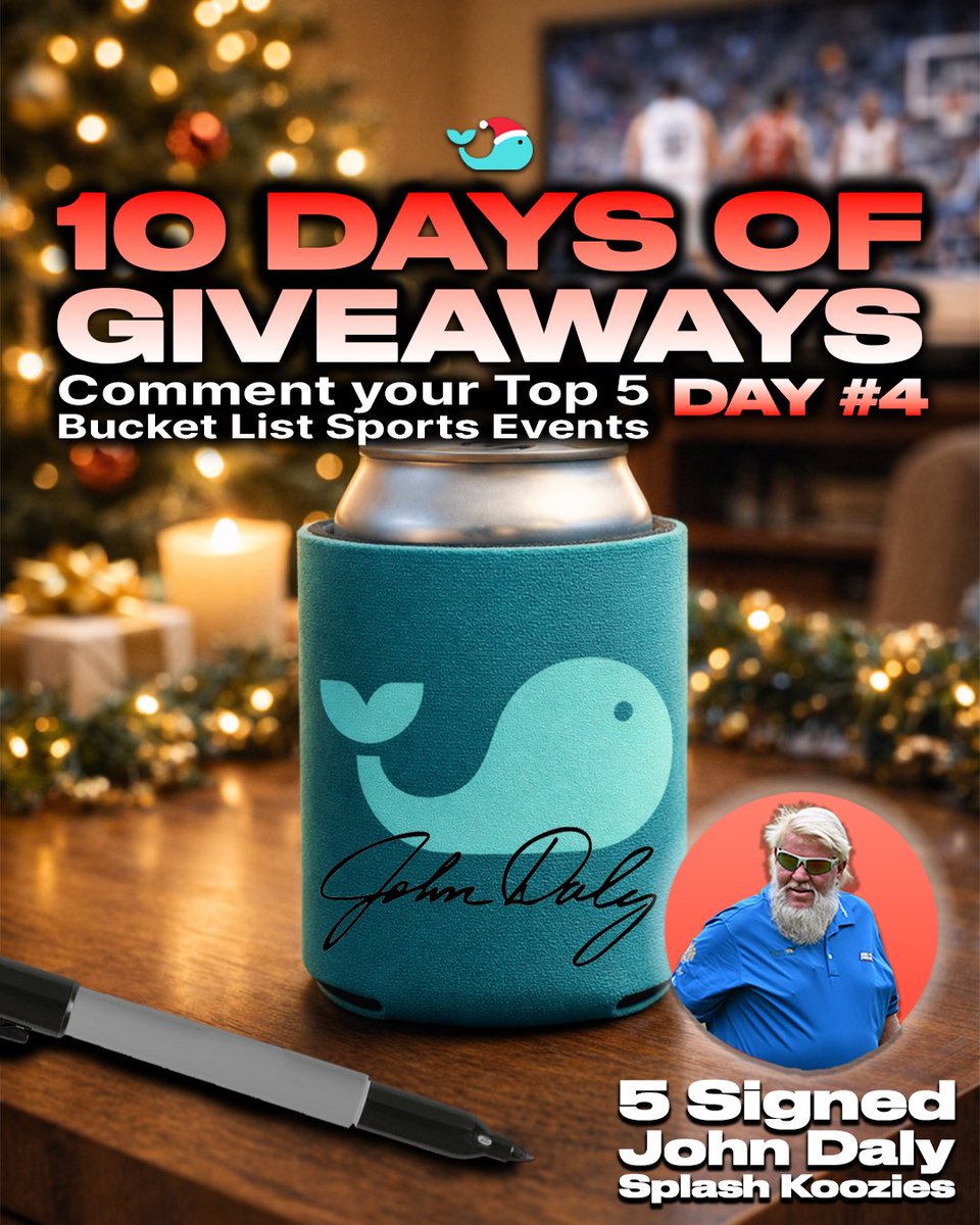 splashsports's tweet photo. π 10 DAYS OF GIVEAWAYS. DAY 4 π
Comment your Top 5 Bucket List Sports Events β‘
Win 5 Signed John Daly Splash Koozies πΊ
Must follow to enter, drop your bucket list below π
#10DaysOfGiveaways #JohnDaly #BucketList #Giveaway #SplashSports #quickpicks https://t.co/8xFM7C94fP
