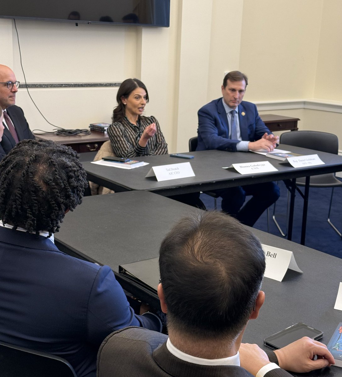HouseBTFCA's tweet photo. Honored to host @biannagolodryga and @AJCCEO Ted Deutsch to discuss soaring antisemitism among America’s youth and the horrific antisemitic terrorist attack in Sydney. 

We all must come together to address the rise of antisemitism. https://t.co/aFZjToCzWe