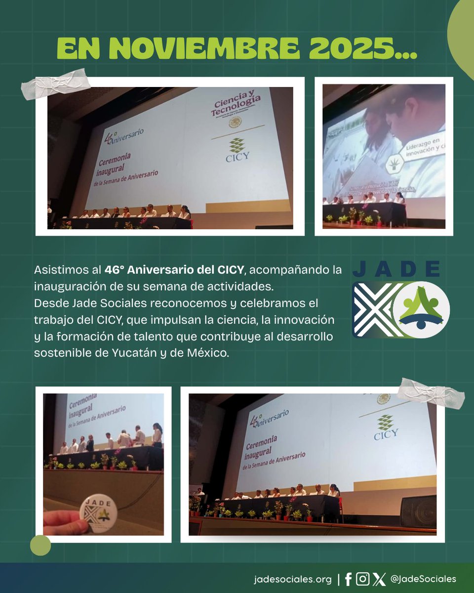 🌱Reflexionando en este cierre de 2025, acompañamos el 46° Aniversario del <a href="/CICYoficial/">CICY</a> .
Desde Jade Sociales reconocemos y celebramos más de cuatro décadas de trabajo científico de la región ✨🔬

#Ciencia #Innovación #DesarrolloSostenible #Yucatán #JadeSociales