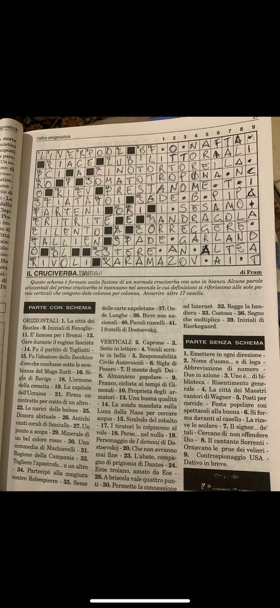 Whiskey_Room_'s tweet photo. Papà tu non ci sei più da qualche giorno, facevi sempre cruciverba così difficili, oggi ci sono riuscito io, e ho aggiunto le 17 caselle mancanti. Pensavo di non farcela e invece…. https://t.co/O0Lpr8ZdQR