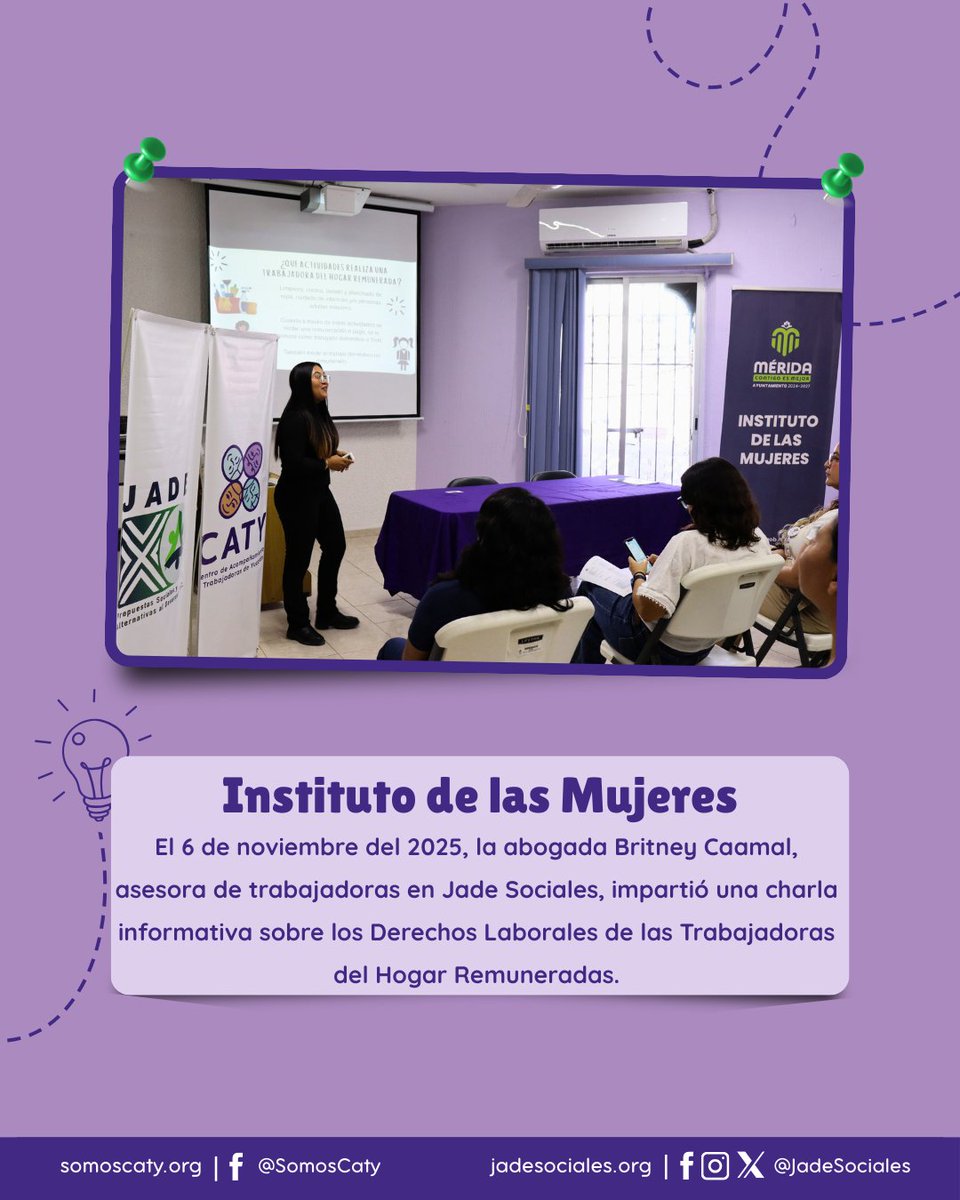 En Jade Sociales y el CATY este año 2025 realizamos el Taller sobre Derechos Laborales de aguinaldo y vacaciones dirigido a las Trabajadoras del Hogar Remuneradas.
 #DerechosLaborales #TrabajadorasDelHogar #THR #SomosCATY #JadeSociales