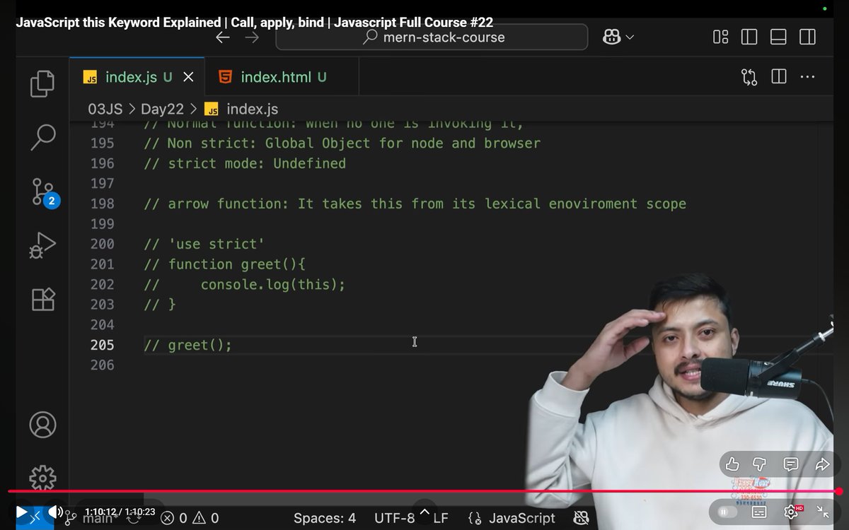 gauravp012's tweet image. Day 37: this keyword + call/apply/bind! 🎯

✅ this = who called the function
✅ Strict vs non-strict mode behavior
✅ Arrow functions keep lexical this
✅ call(), apply(), bind() creates reusable function
Thanks @rohit_negi9 bhaiya 🙌
#WebDevJourney #JavaScript #CoderArmy
