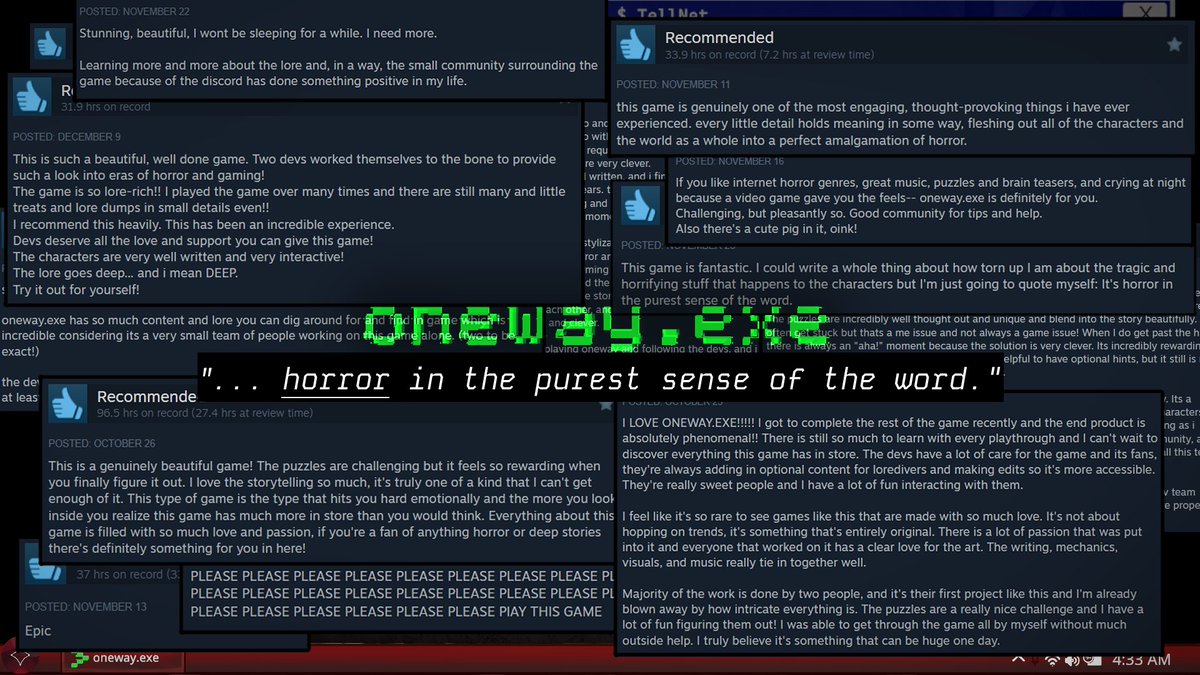 💾👁️ oneway.exe: Module 1.0 is 20% off on Steam! Celebrate the holidays with a final act of love before the new year. 

#SteamWinterSale #indiegame