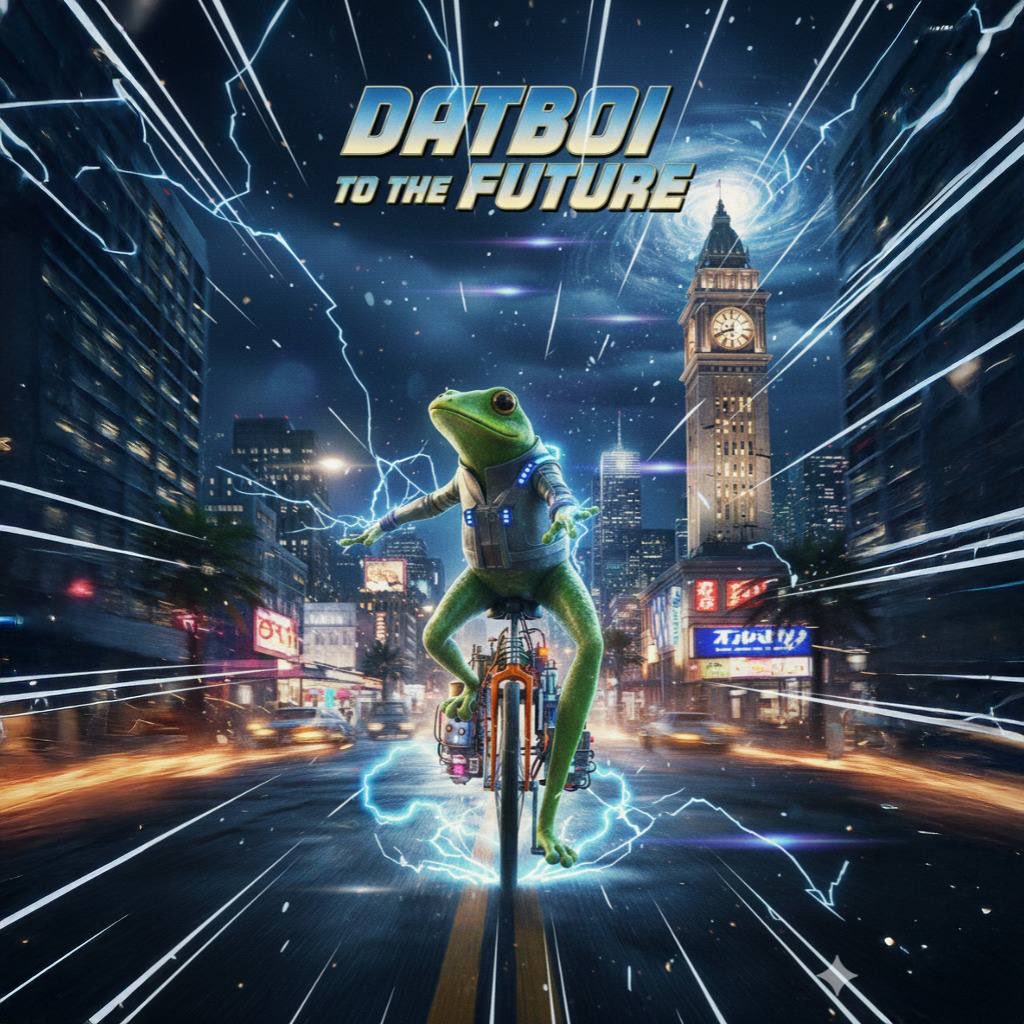 DatBoiPepeKlr's tweet image. 🚴💨 DATBOI TO THE FUTURE
He ain’t just rollin’… he’s time-surfin’ through meme history.
From 2016 to 3016, the drip upgraded but the unicycle stayed.
⚡️🕰️ #DatBoi #BackToTheFuture #MemeLore #FrogCore