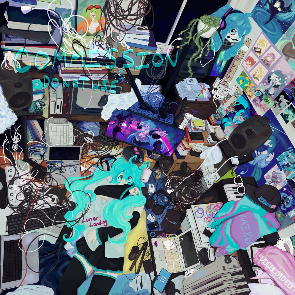 Lvnarlanding's tweet image. my friend commissioned me to make @ninajirachi’s “I Love My Computer” album into miku! can you spot all the details?

27 hours, 33k strokes, and 100 ipad crashes later i did it !!