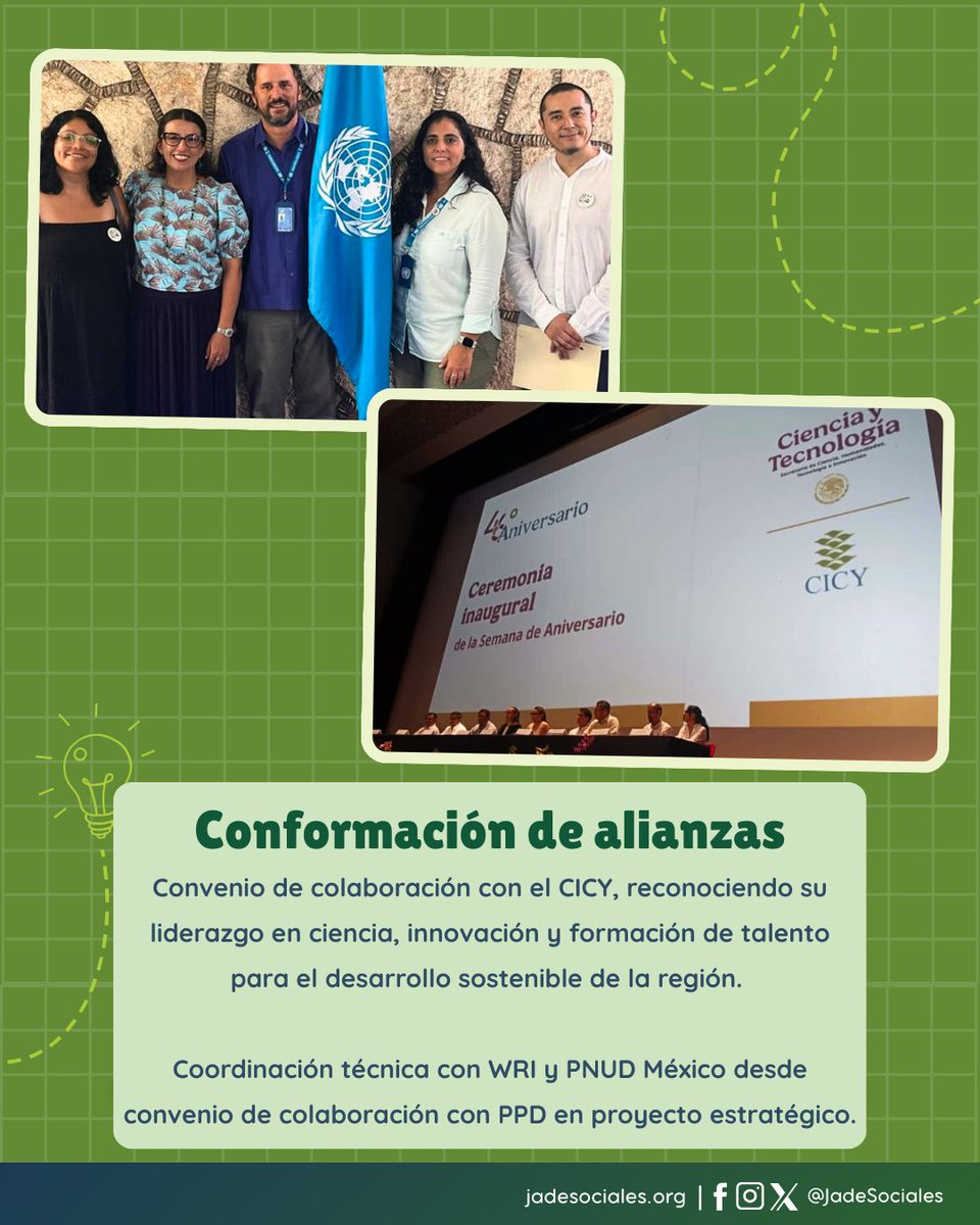 En Jade Sociales cerramos el 2025 fortaleciendo nuestro eje de Desarrollo y Sostenibilidad. 🤝 Gracias a cada territorio, aliada, organización y espacio que confió en nuestro trabajo durante este año.
#DesarrolloSostenible #TurismoComunitario #MedioAmbiente #Yucatán #Jade