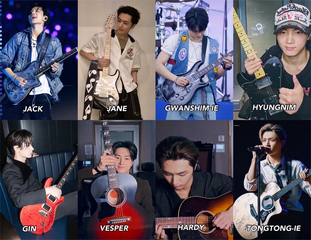 EN7ernally's tweet photo. jay’s current guitar collection 🎸

- jack
- jane
- gwanshimie
- hyungnim
- (yamazaki) gin
- ??? (to be added next year)
- vesper
- hardy
- tongtongie (retired) https://t.co/f0ceHi81or