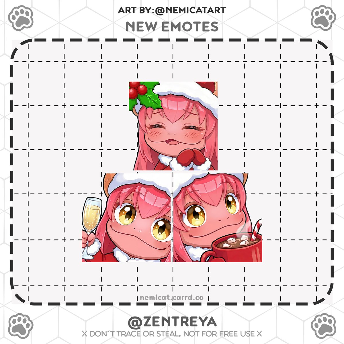 ˋ✦ new emotes for <a href="/zentreya/">Zentreya⚡🐲⚔️</a> 🦎 🩷 ɞ ₊ ˚
OMGG!! only one week till Christmas!! 🎄 ☆
and my little gift for u are these holiday geckos!! I hope u love them as much as I do 🎁 ♡

psst… as a Christmas gift, pls check my pinned tweet. It’s really important, it’s an emergency 🚨