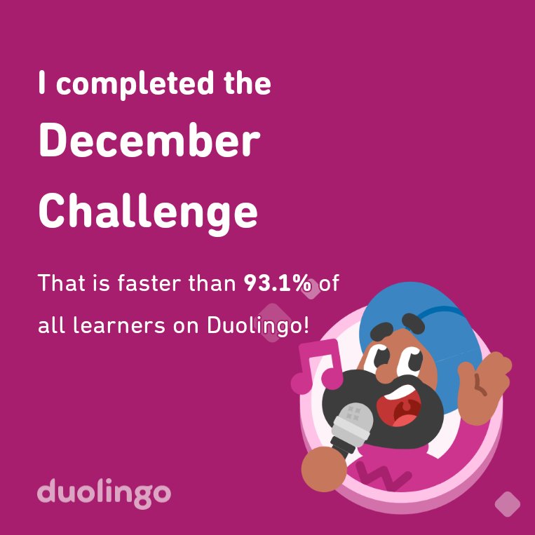 I completed the December challenge faster than 93.1% of all learners on Duolingo!