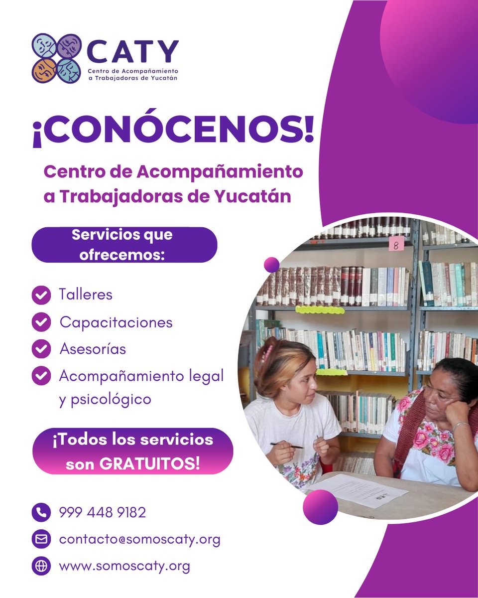 ¿Eres una mujer trabajadora interesada en conocer más sobre tus derechos laborales? ¡Acércate al CATY! #somosCATY #TrabajoDigno #DerechosLaborales #AsesoríaGratuita #Yucatán #TrabajadorasDelHogar