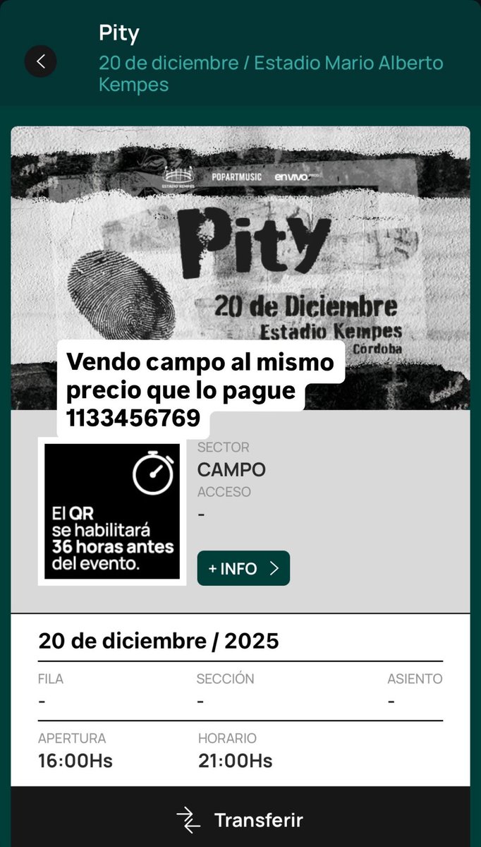 Ccamicn's tweet photo. Vendo entrada campo al mismo precio que lo pague por que no puedo viajar https://t.co/FyHGNMWnV7