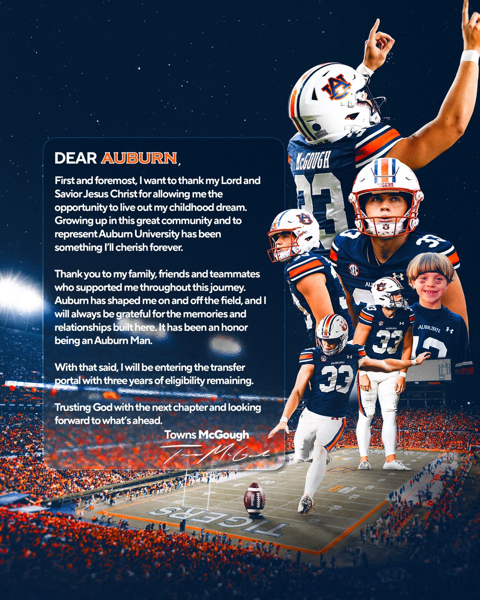 True Freshman SEC starter with three years of eligibility remaining. Played in all 12 games. 

75% Touchbacks (2024) 
Redshirted (2025)

Thank you Jesus #AGTG