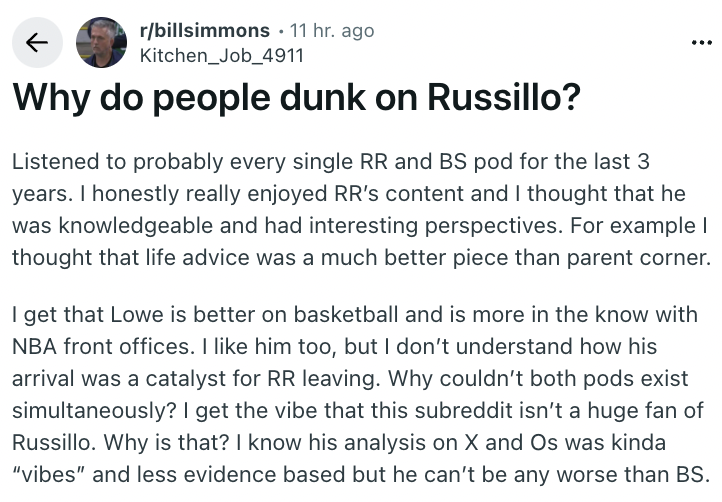 The r/BillSimmons Podcast tweet media