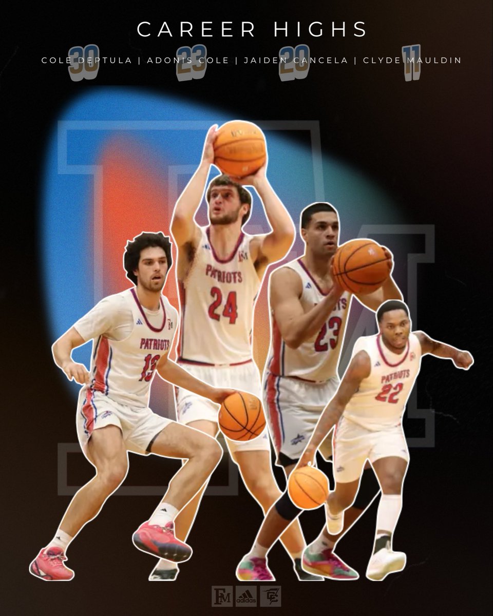 FMUmbball's tweet image. 𝗙𝗢𝗨𝗥 𝗖𝗮𝗿𝗲𝗲𝗿-𝗛𝗶𝗴𝗵𝘀 𝘀𝗲𝘁 𝗶𝗻 𝗢𝗡𝗘 𝗴𝗮𝗺𝗲.

• Cole Deptula- 30pts
• Adonis Cole- 23pts
• Jaiden Cancela- 20pts
• Clyde Mauldin- 11pts

#SwampEm! /// #ThreeStripeLife! | #GoPatsGo! | #FortifiedMindset!