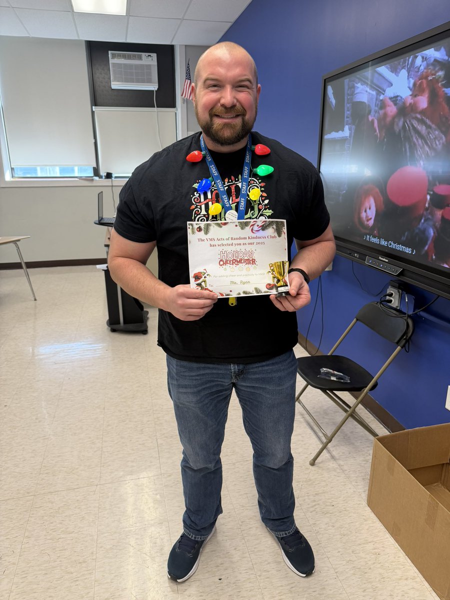 NA_VMS's tweet photo. Mr. Ryan was voted VMS’ 2025 Holiday Cheermeister by the Acts of Random Kindness Club 🏆 https://t.co/LIlGRpMdSb