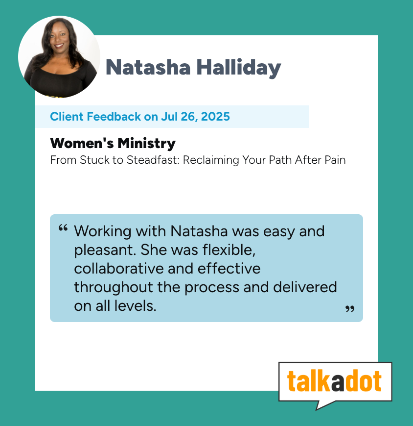 We're loving our new client feedback images! Shoutout to Natasha Halliday for a job well done. If you're looking for vetted, reviewed, data-backed speakers like Natasha, you came to the right place!

Natasha's profile: talkadot.com/s/natashahalli…